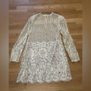 Vintage Lace Dress, Wedding Dress, Overlay, Small. Floral Lace